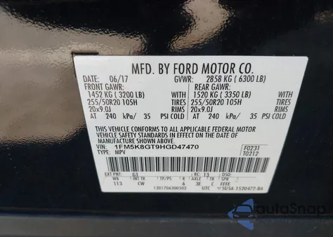 2017 Ford Explorer Sport from USA, damaged, VIN 1FM5K8GT9HGD47470